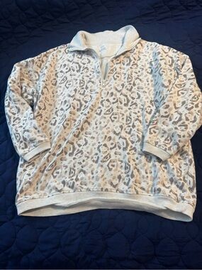 aerie Beige and Taupe Leopard Quarter-Zip Sweatshirt